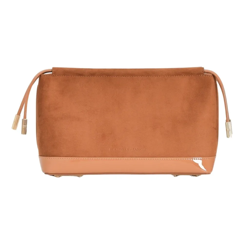 DAMES Elisabetta Franchi Kameel Suède Clutch met Gouden Accenten