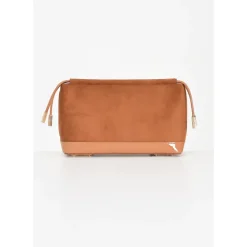 DAMES Elisabetta Franchi Kameel Suède Clutch met Gouden Accenten