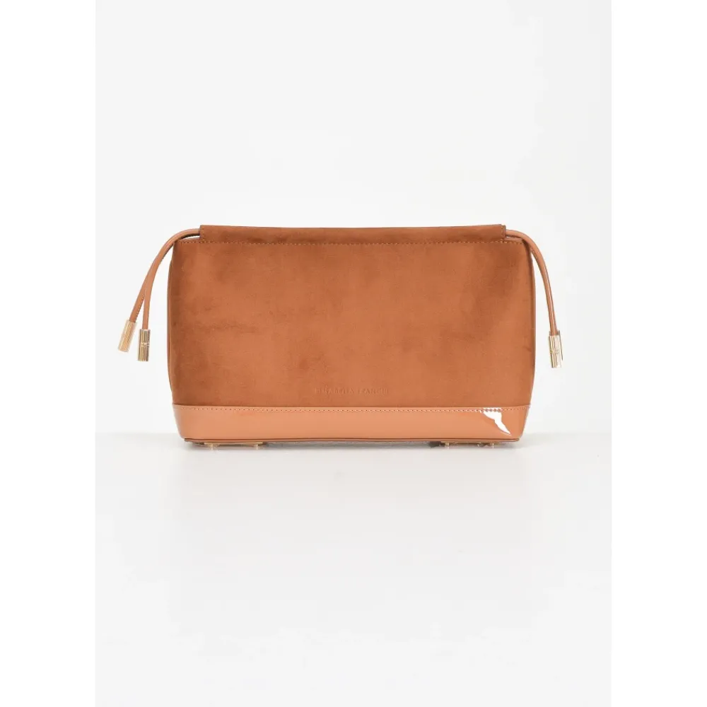 DAMES Elisabetta Franchi Kameel Suède Clutch met Gouden Accenten