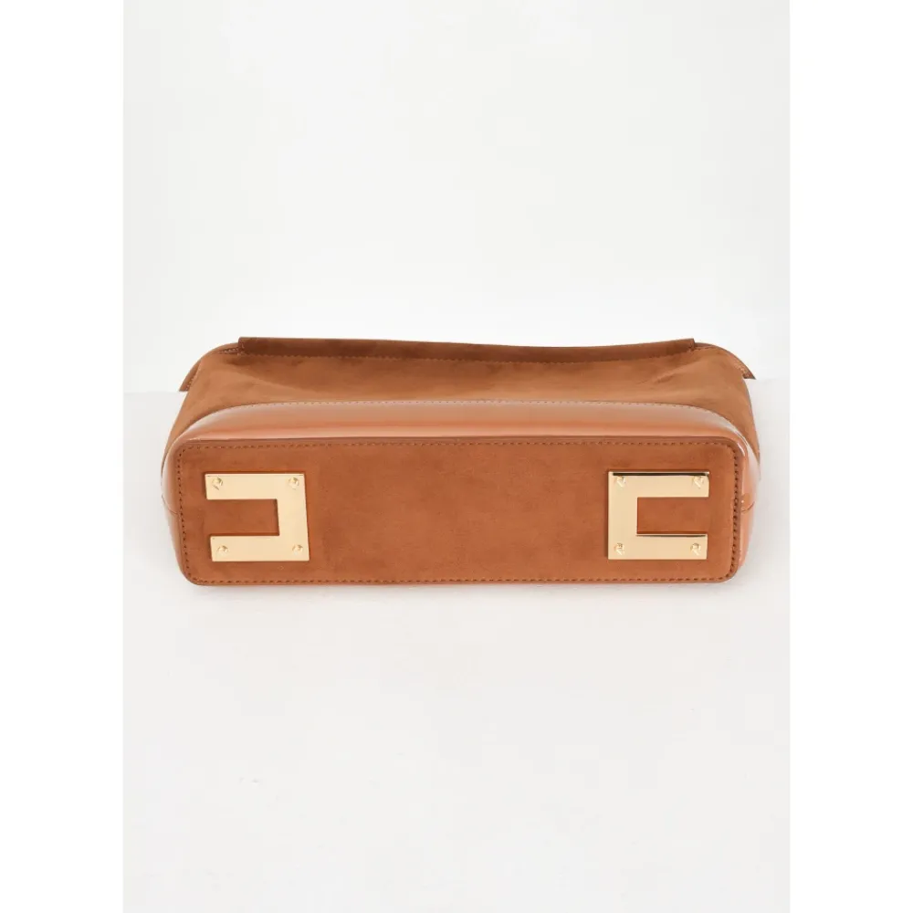 DAMES Elisabetta Franchi Kameel Suède Clutch met Gouden Accenten