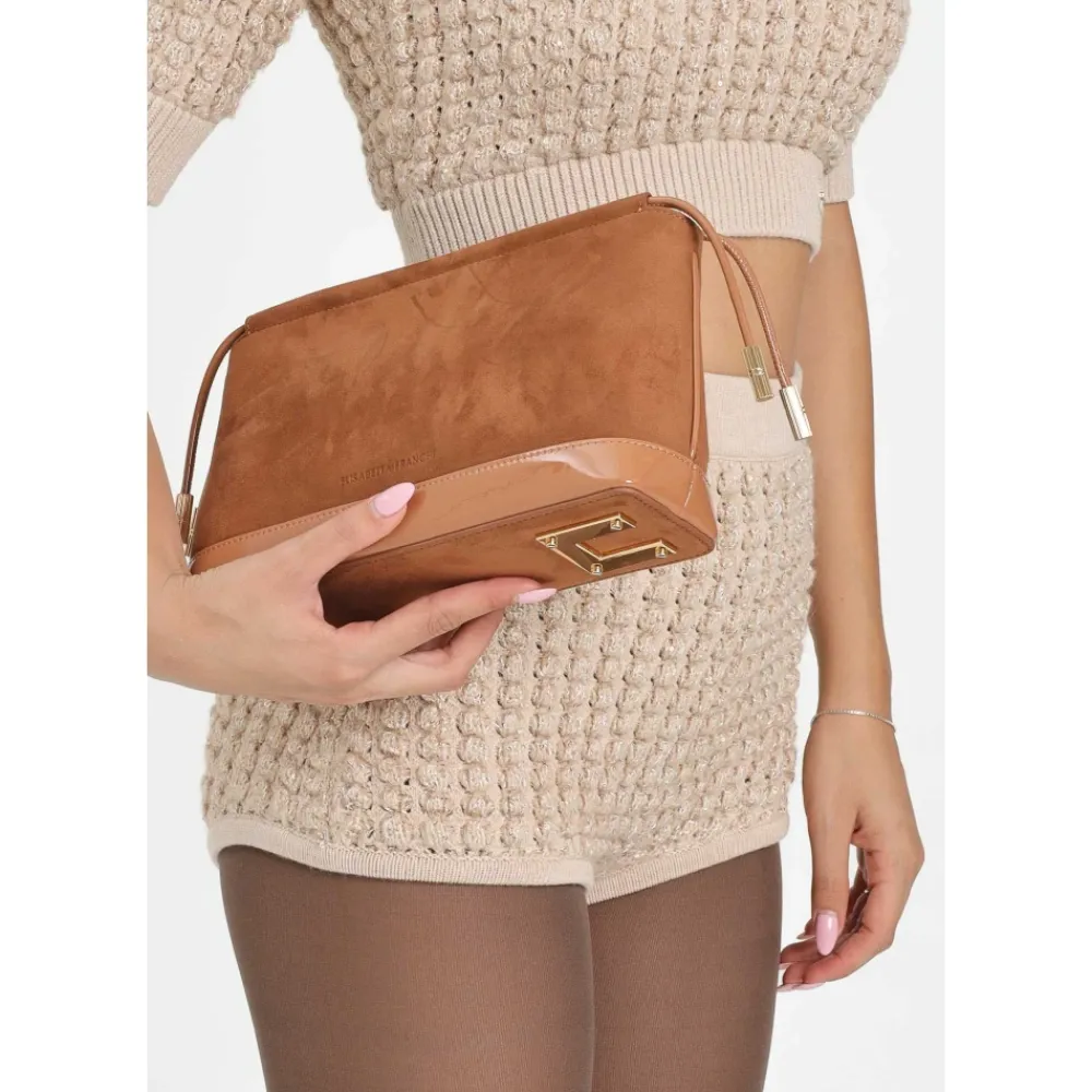 DAMES Elisabetta Franchi Kameel Suède Clutch met Gouden Accenten
