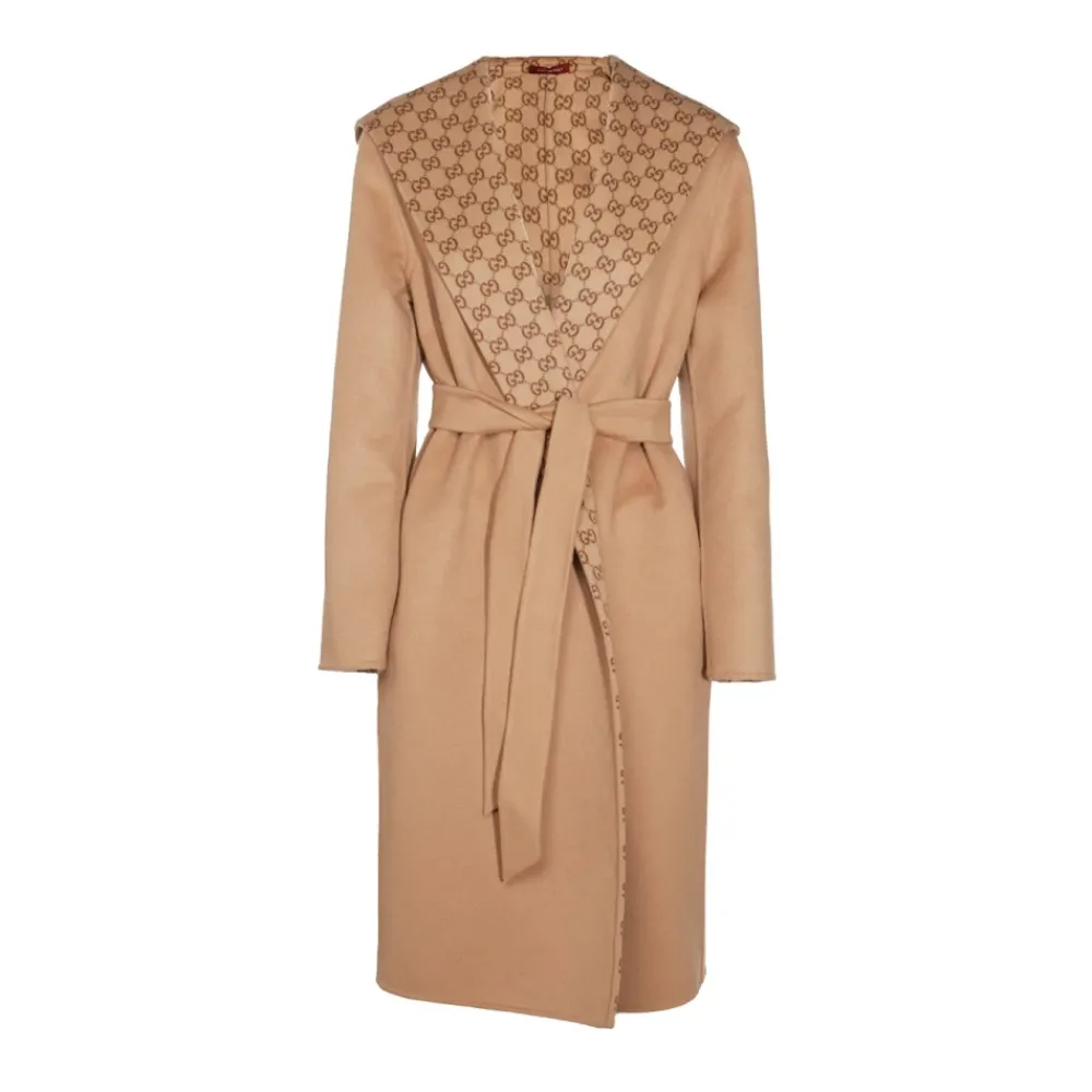 DAMES Gucci Kameelwollen Ceintuur Midi Jas