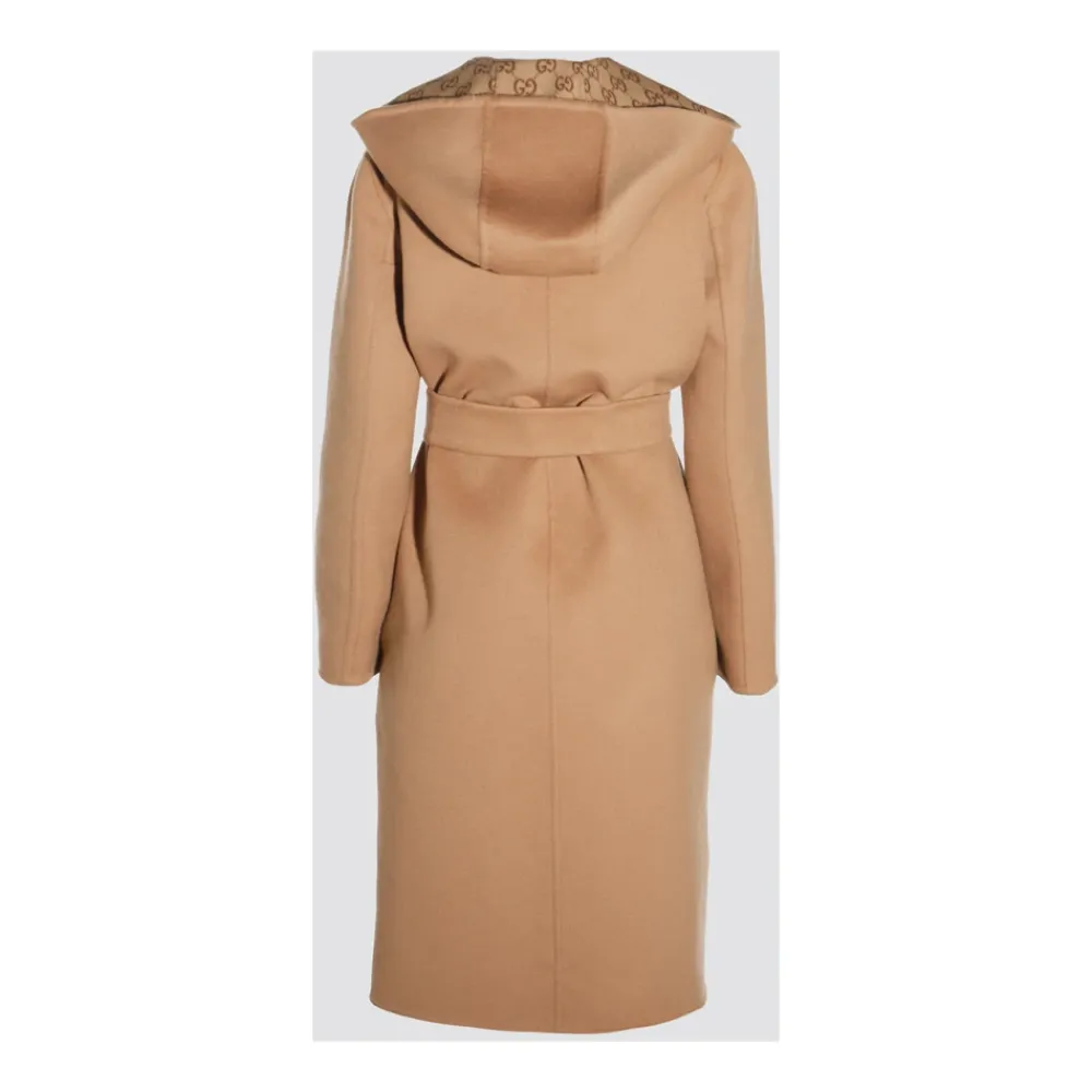 DAMES Gucci Kameelwollen Ceintuur Midi Jas