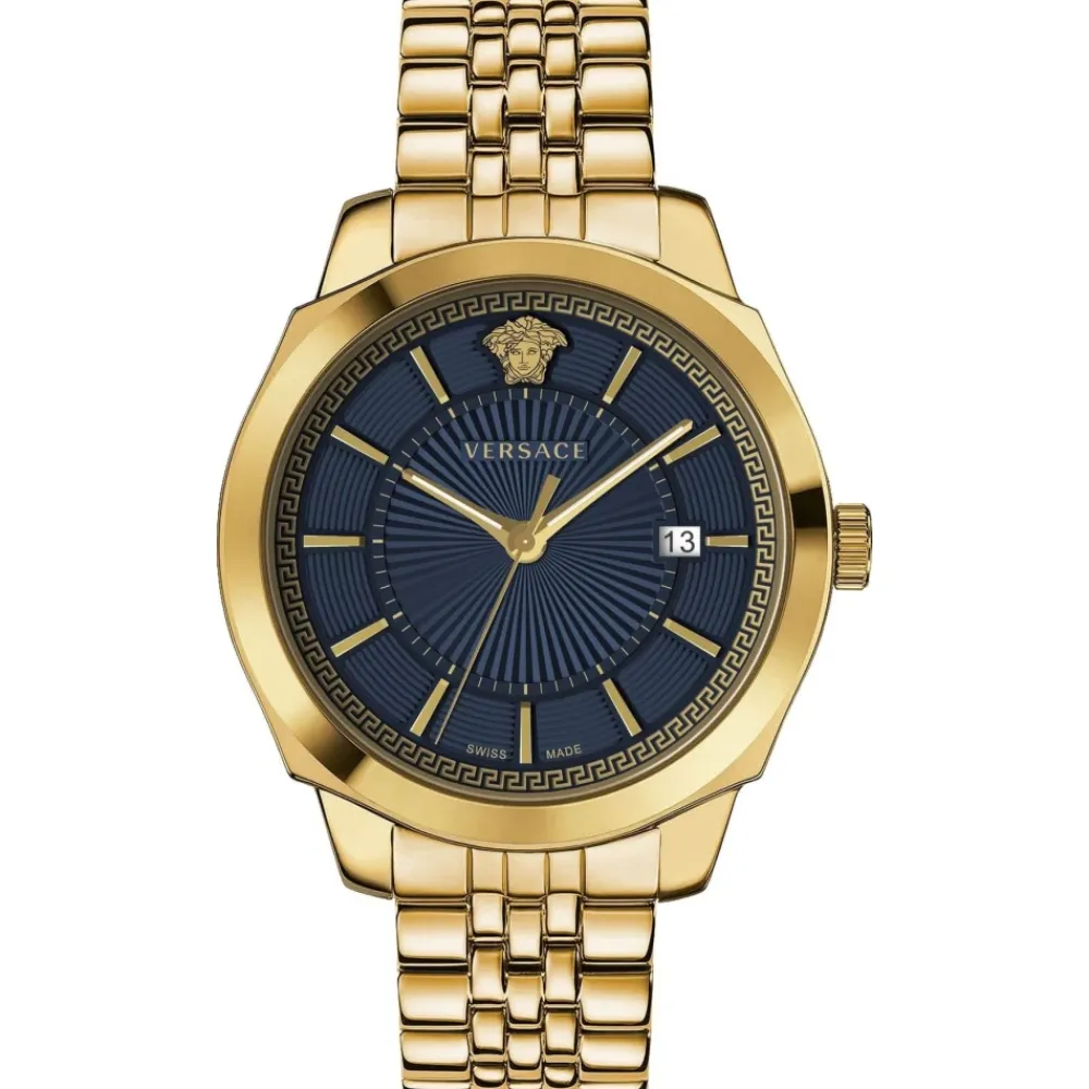 Heren Versace Horloges^Klassieke Icoon Goud Blauw Horloge