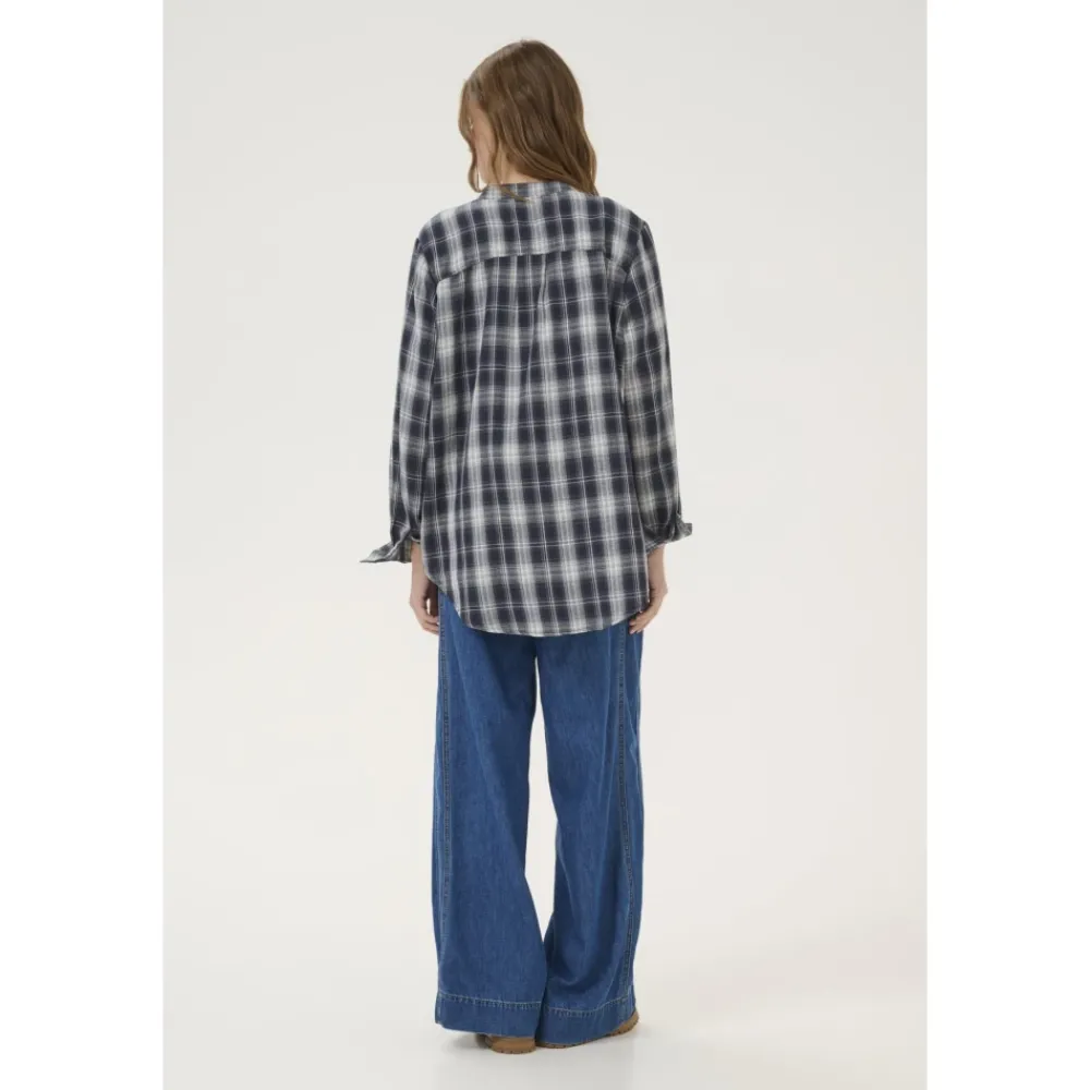 DAMES My Essential Wardrobe Klassieke Shirt Donker Saffierblauw Geruit