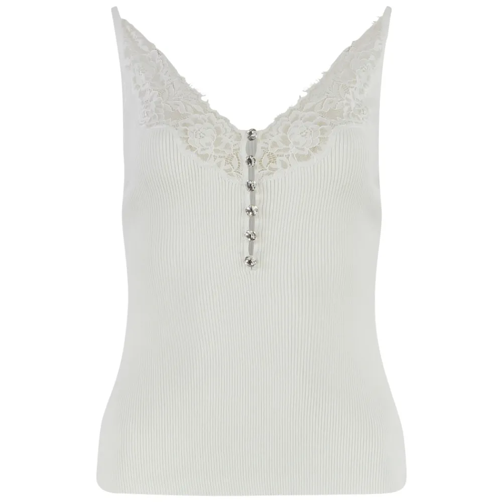 DAMES Self Portrait Shirts^Lace Trim Rib Knit Top