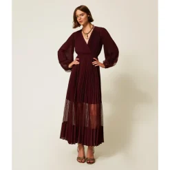 DAMES Twinset Jurken^Lange jurk met kant en plooien