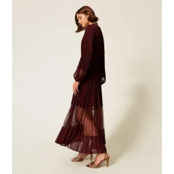 DAMES Twinset Jurken^Lange jurk met kant en plooien