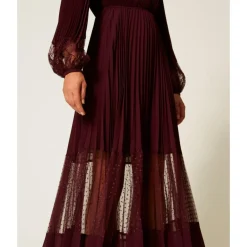 DAMES Twinset Jurken^Lange jurk met kant en plooien