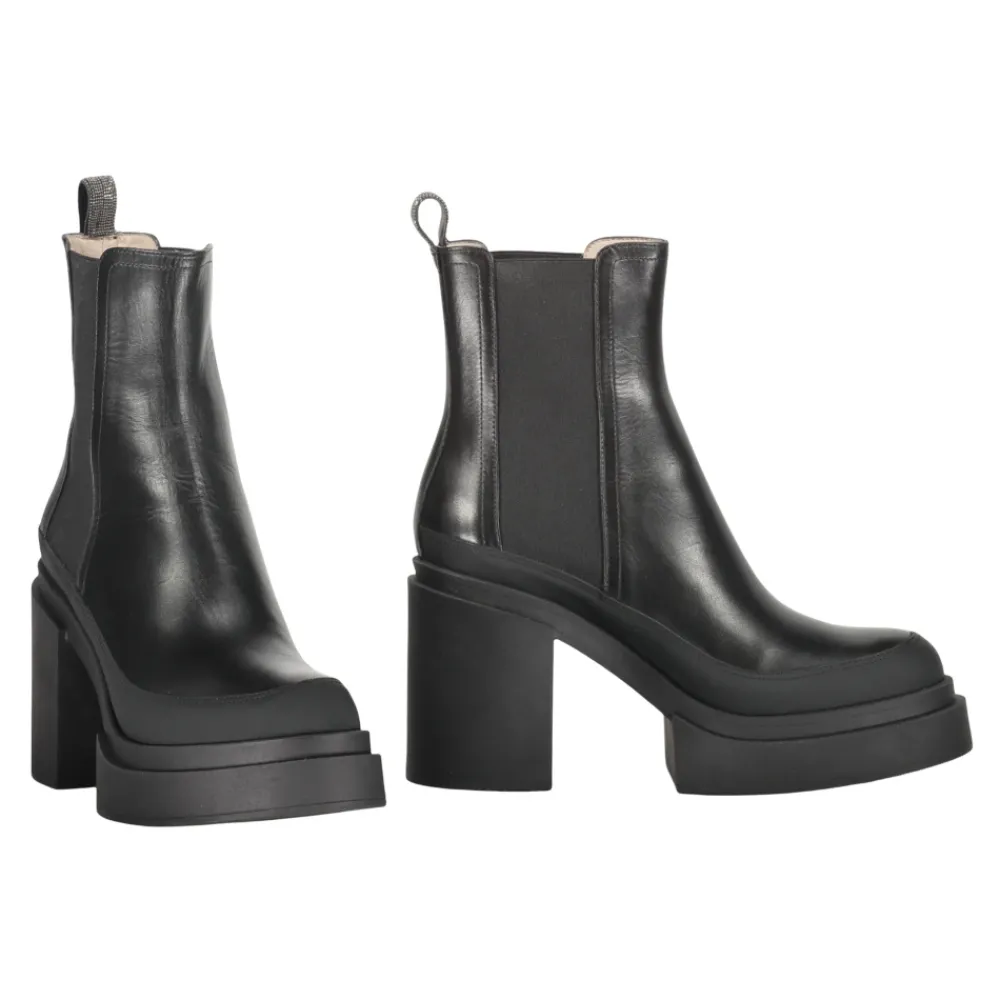 DAMES Fabiana Filippi Enkellaarsjes^Leren enkellaarzen met blokhak