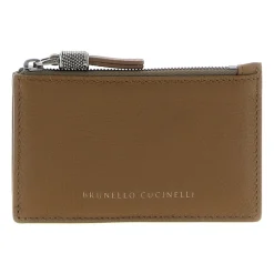 DAMES Brunello Cucinelli Portefeuilles^Leren Kaarthouder Met Structuur En Glanzende Rits