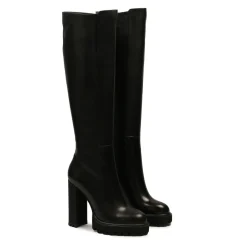 DAMES Kazar Enkellaarsjes^Leren laarzen met hoge hak en plateau