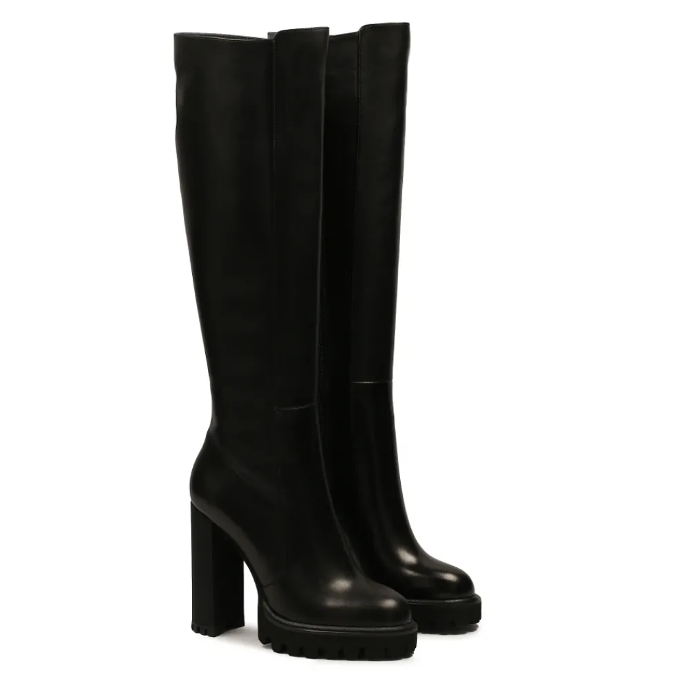 DAMES Kazar Enkellaarsjes^Leren laarzen met hoge hak en plateau