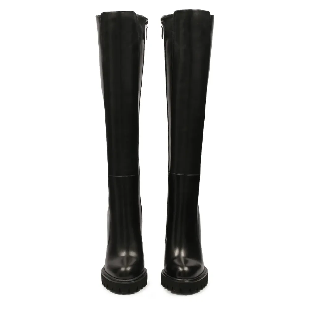 DAMES Kazar Enkellaarsjes^Leren laarzen met hoge hak en plateau