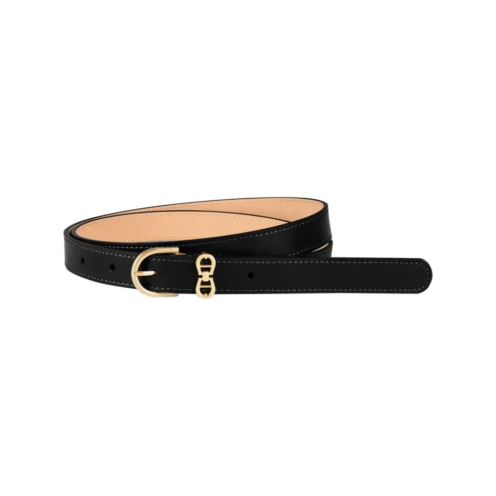 DAMES Aigner Leren Logo Riem met Gouden Accenten