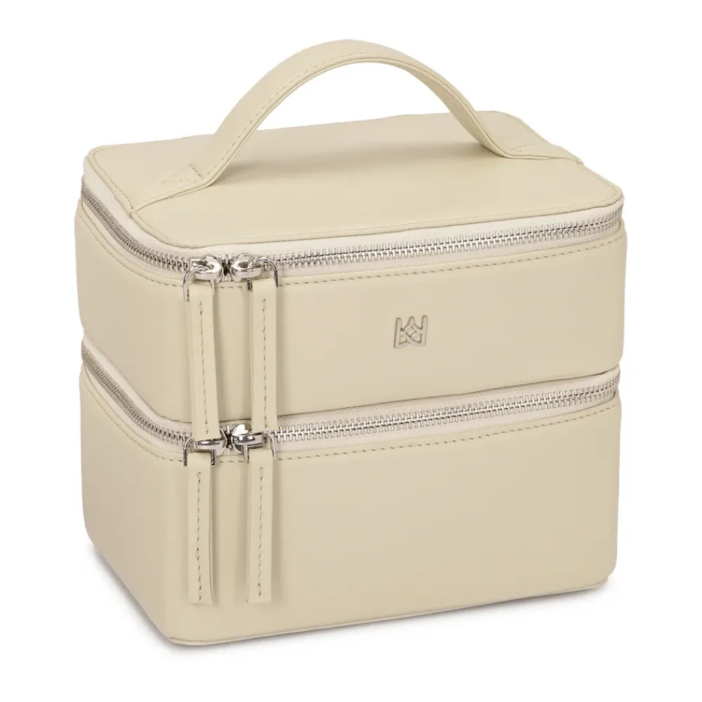 DAMES Kazar Leren make-uptas met spiegel en borstelhouders