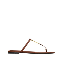 DAMES Saint Laurent Slippers^Leren platte sandalen met YSL-logo