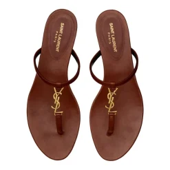 DAMES Saint Laurent Slippers^Leren platte sandalen met YSL-logo