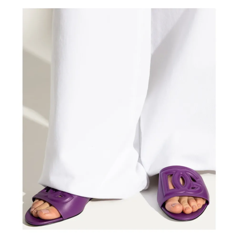 DAMES Dolce & Gabbana Leren slippers met logo
