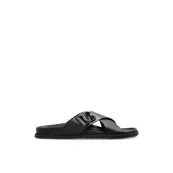 Heren Dolce & Gabbana Slippers^Leren slippers met logo-vormige applicatie