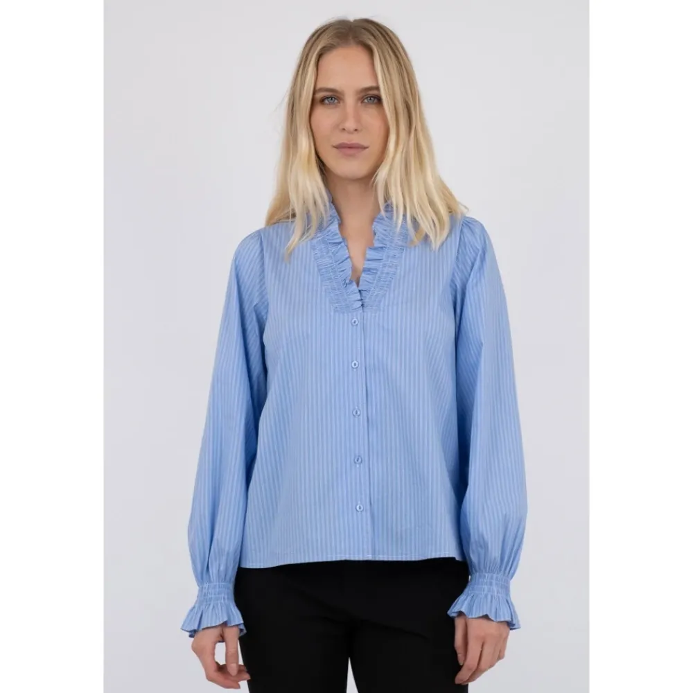 DAMES Neo Noir Blouses^Licht Gestreept Overhemd Brielle Stijl