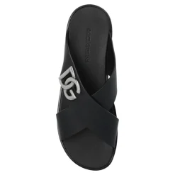 Heren Dolce & Gabbana Logo Kalfsleren Slippers