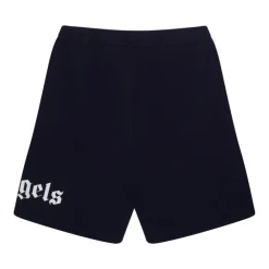 Palm Angels Broeken & Jeans^Logo Print Navy Blue Cotton Shorts