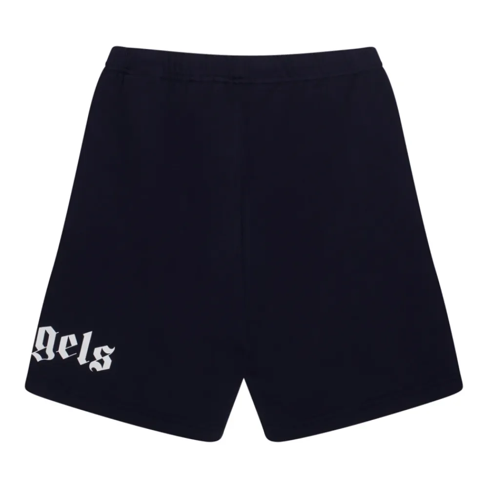 Palm Angels Broeken & Jeans^Logo Print Navy Blue Cotton Shorts
