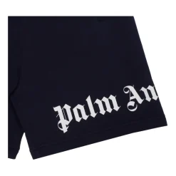 Palm Angels Broeken & Jeans^Logo Print Navy Blue Cotton Shorts