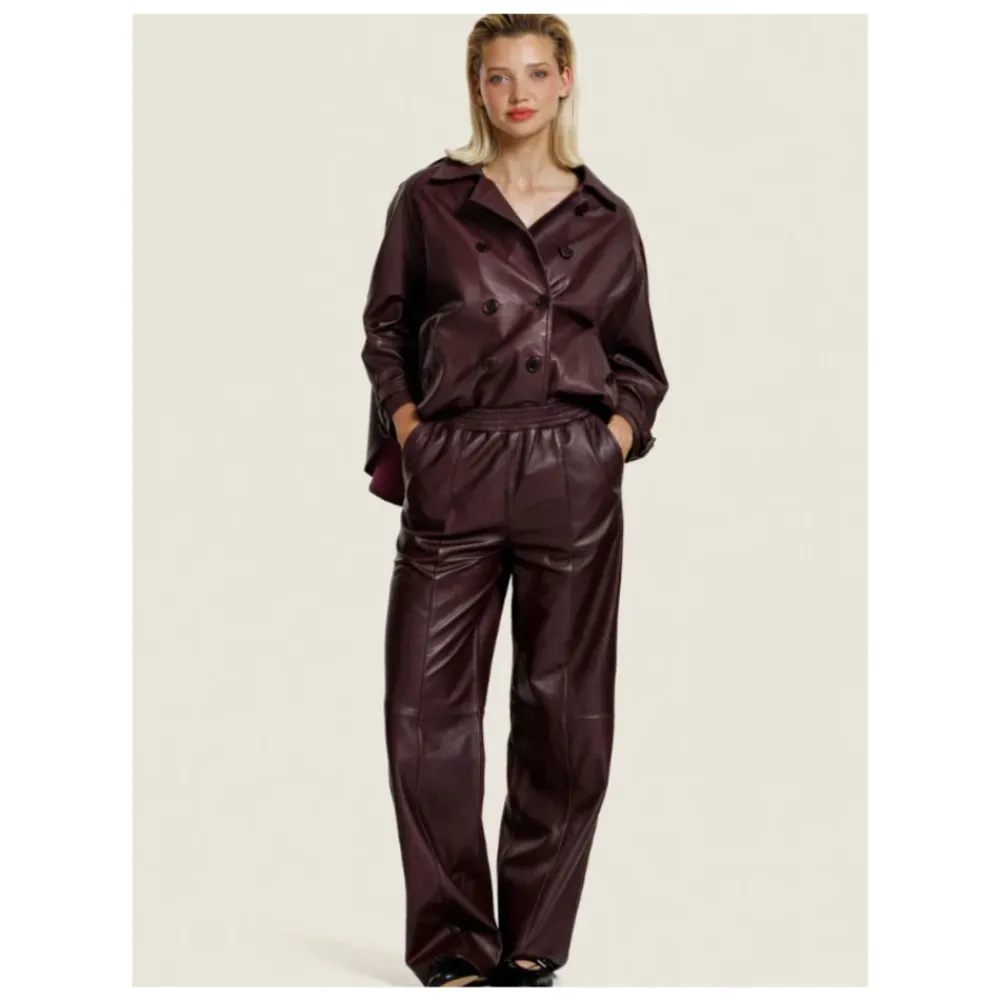 DAMES Alter Ego Broeken^Lucca Leren Broek Bordeaux