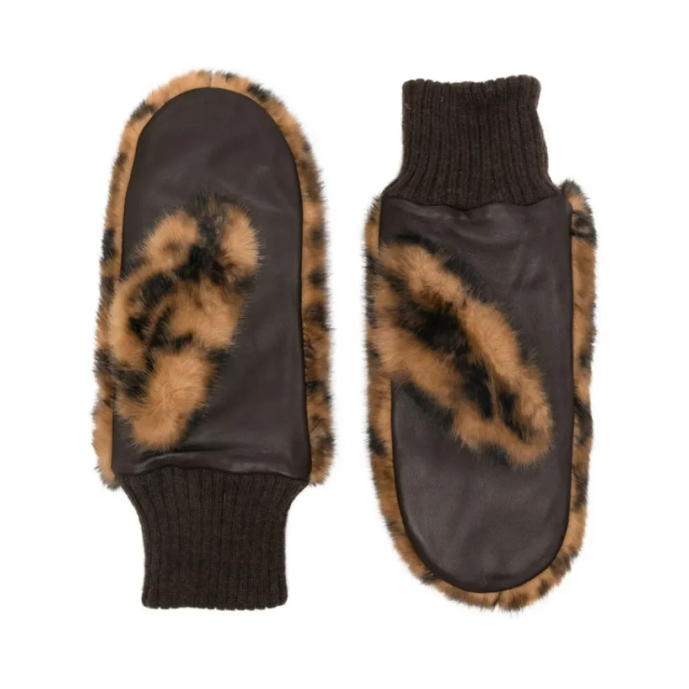 DAMES Bellerose Luipaardprint Geribbelde Boord Handschoenen