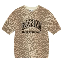 DAMES Ganni Luipaardprint Grafische Wollen Mix T-shirt