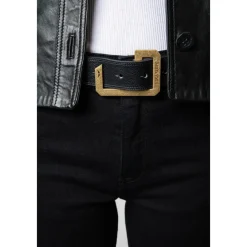 Heren Zadig & Voltaire Riemen^Marinee leren riem met gestreepte gouden metalen gesp