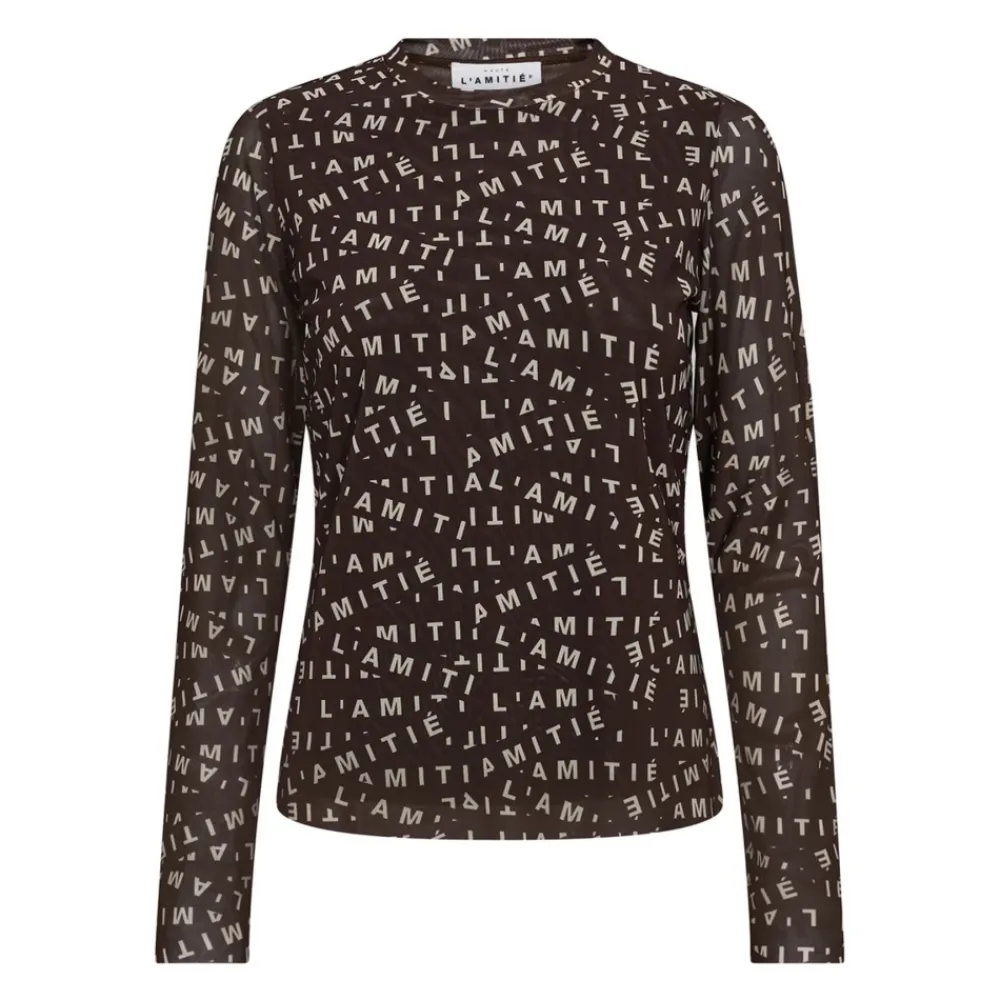 DAMES Haute L'Amitié Mesh LS O-Neck Top met Logo Print
