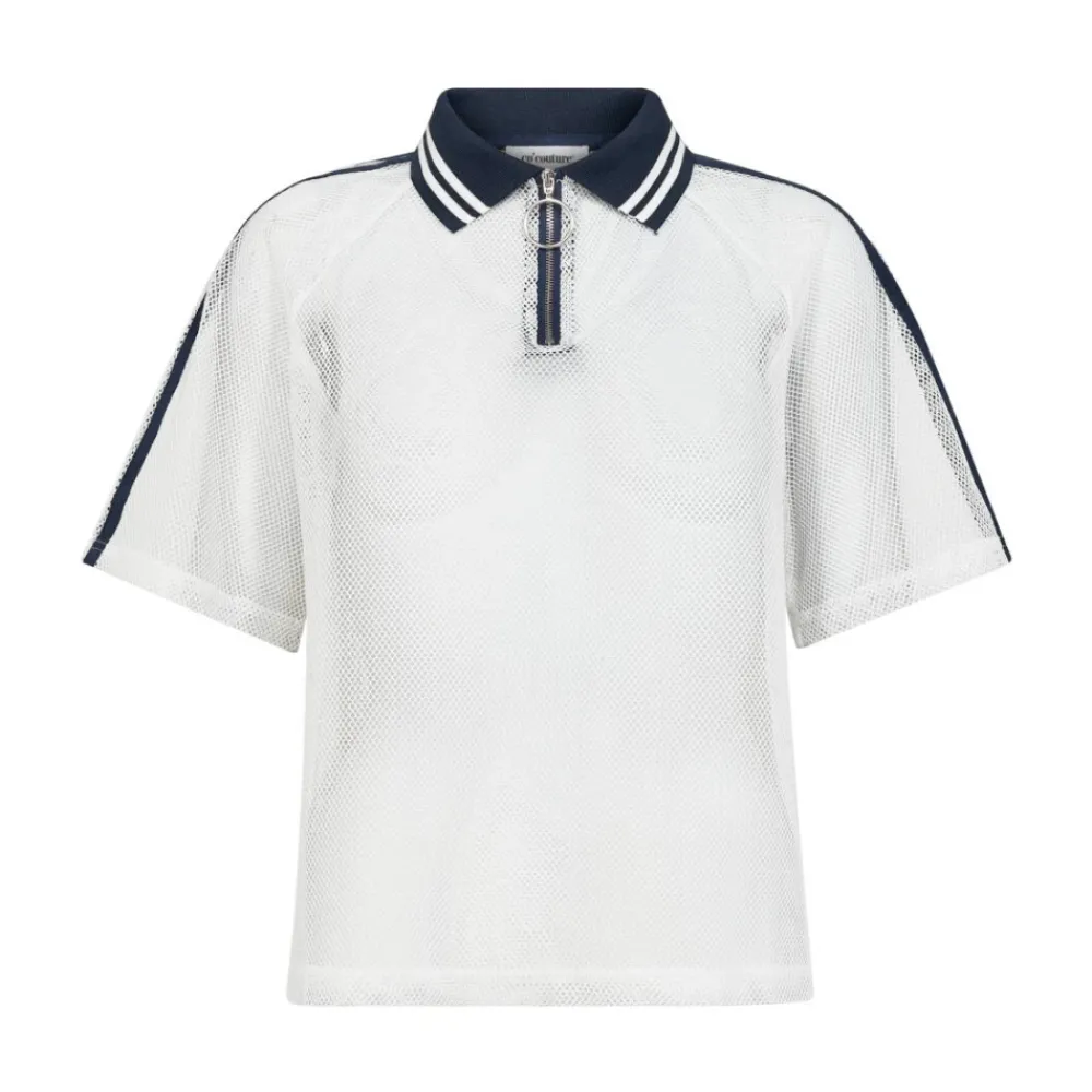 DAMES Co'Couture Mesh Polo Tee Korte Mouw Top