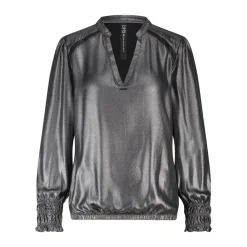 DAMES Zip73 Metallic Grey Leren Detail Longsleeve Top