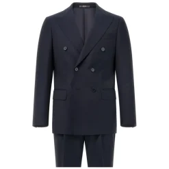 Heren Boggi Milano Kostuums^Micro Herringbone Wol Dubbel Breasted Pak Stijl