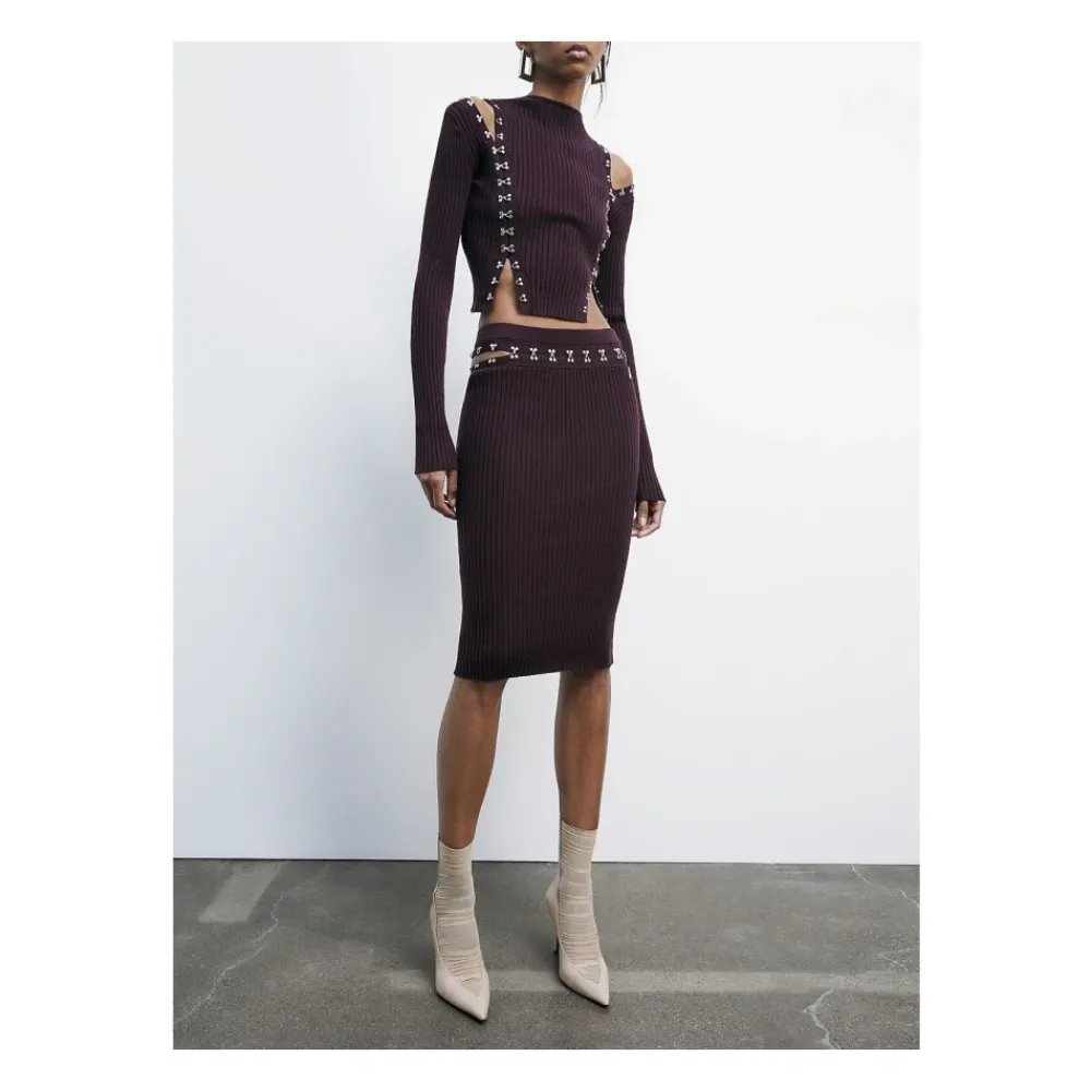 DAMES Patrizia Pepe Midi Glam Rock Gebreide Rok