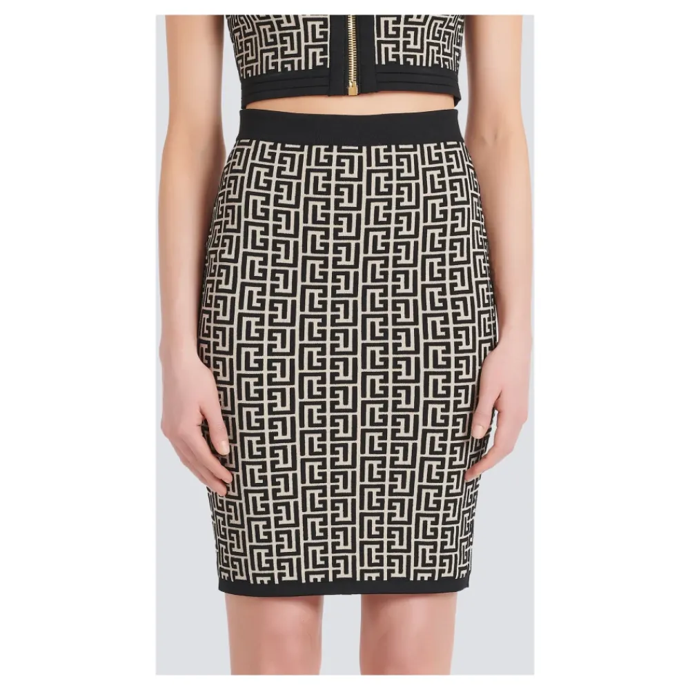 DAMES Balmain Rokken^Midi-gebreide rok met monogram