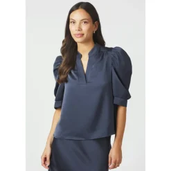 DAMES Neo Noir Blouses^Midnight Blue Satijnen Blouse