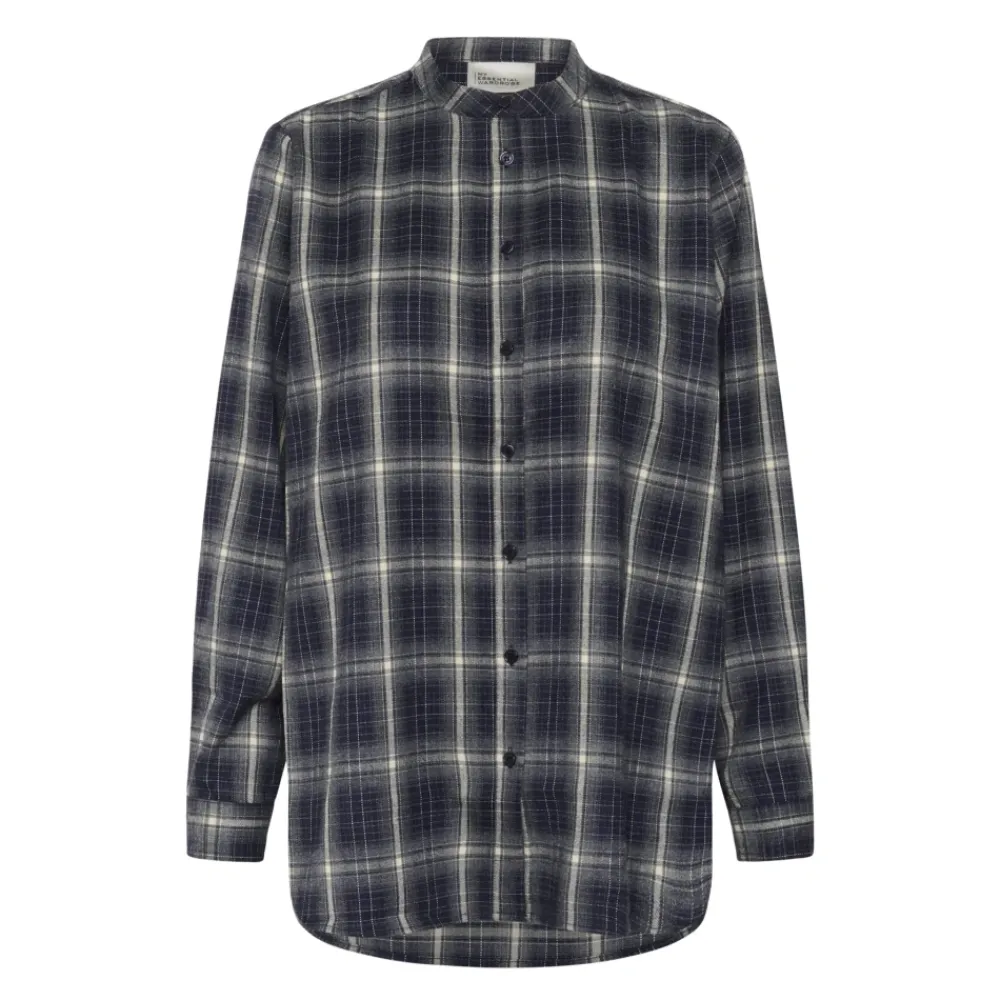 DAMES My Essential Wardrobe Midnight Check Shirt met Mandarin Kraag