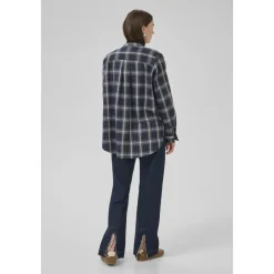 DAMES My Essential Wardrobe Midnight Check Shirt met Mandarin Kraag