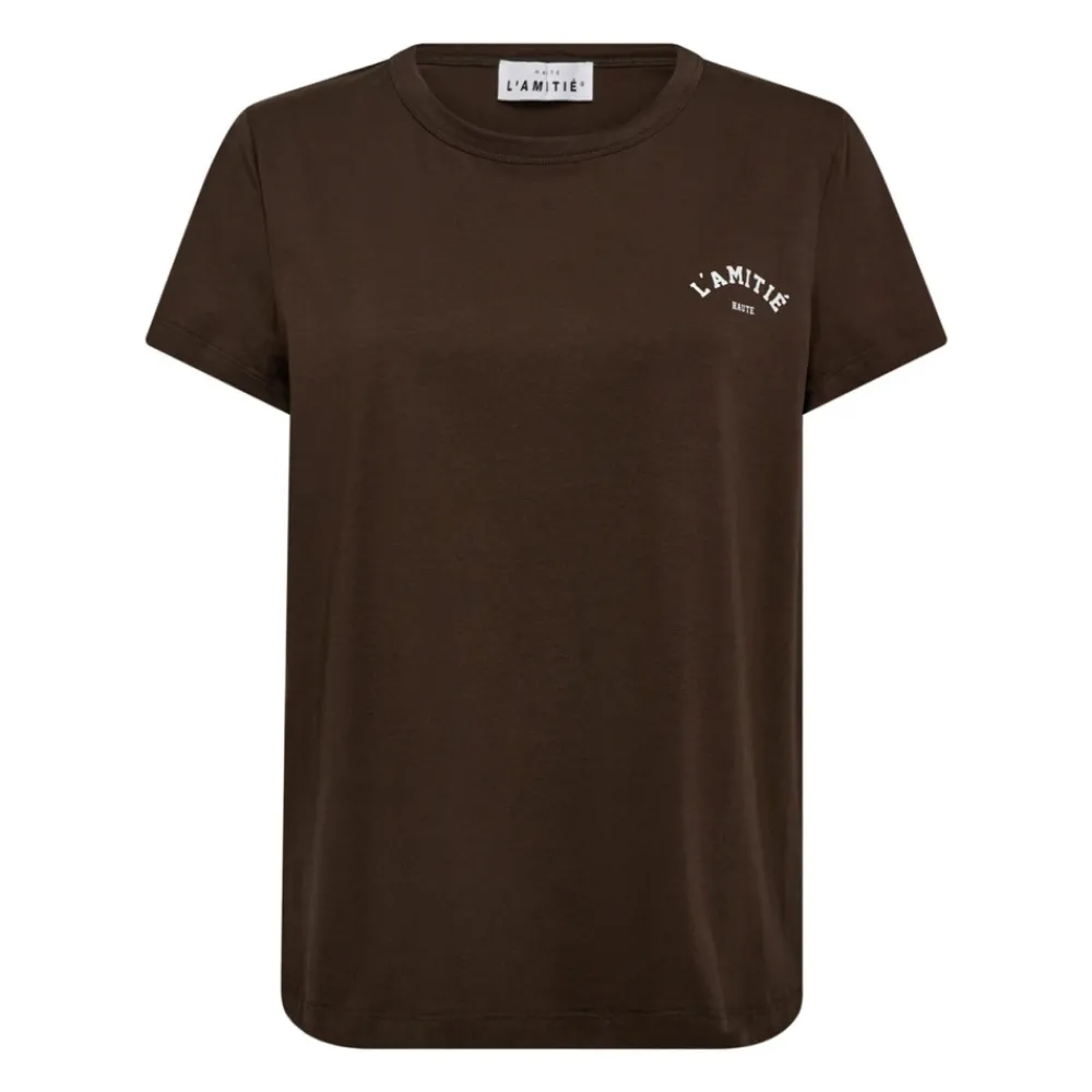 DAMES Haute L'Amitié Mini Curve Logo Tee Top in Mocca
