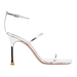 DAMES Amina Muaddi Mirror Silver Sandal Stiletto Hak