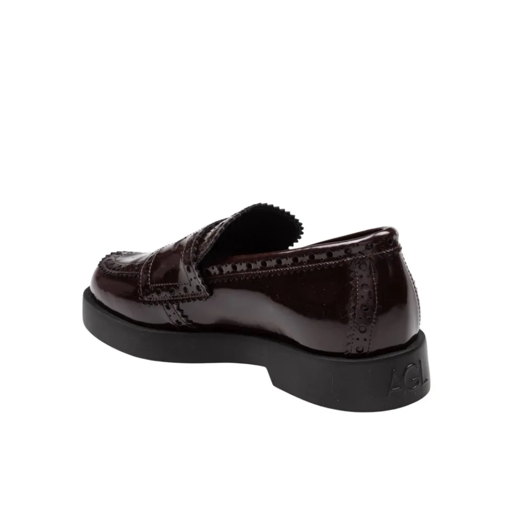 DAMES AGL Loafers^Mokka Leren Loafer Lichtgewicht Rubberen Zool