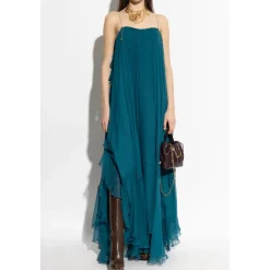 DAMES Chloé Jurken^Mou sleeveless lange jurk in zijdemousseline