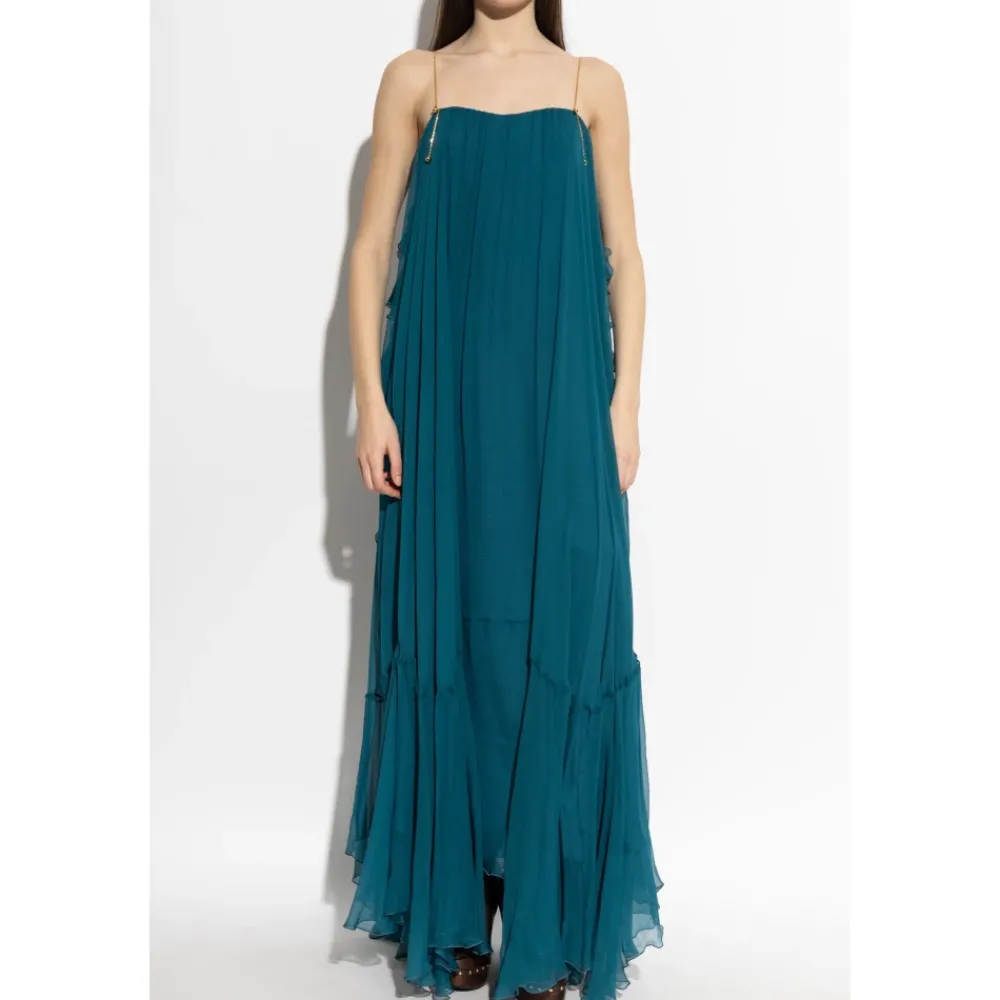 DAMES Chloé Jurken^Mou sleeveless lange jurk in zijdemousseline