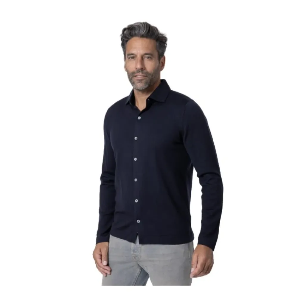 Heren Gran Sasso Overhemden^Navy Blue Lange Mouwen Shirt