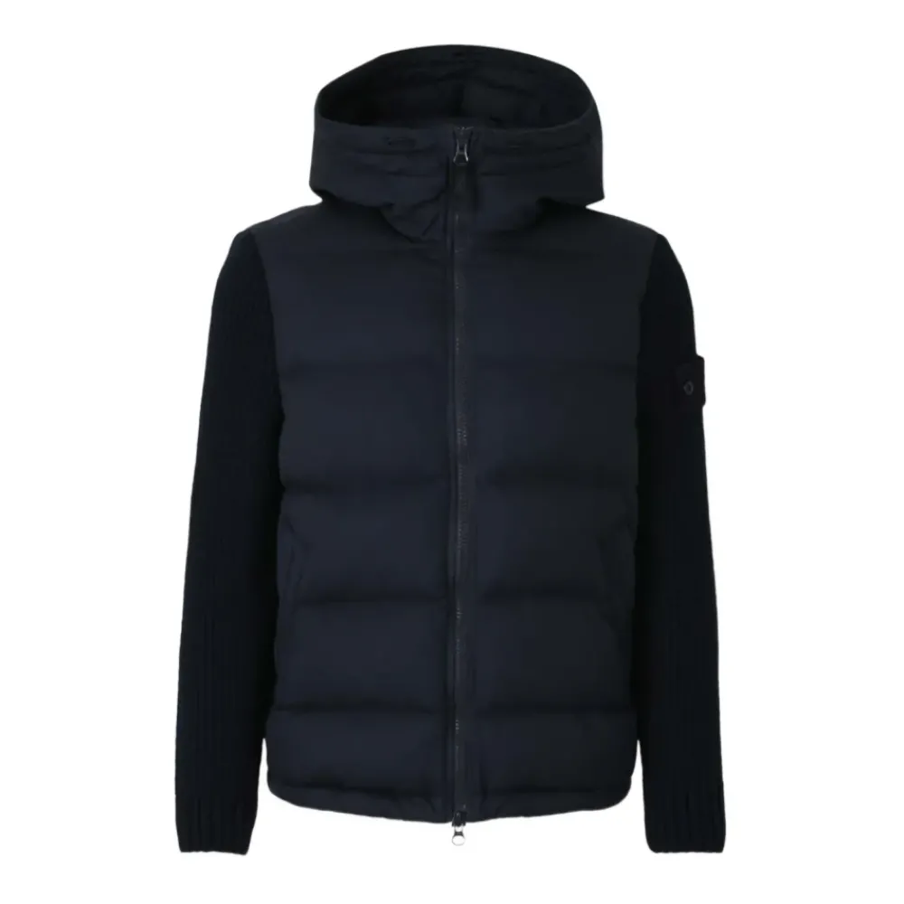 Heren Stone Island Navy Gewatteerde Hoodiejas Ghost