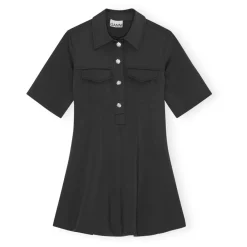 DAMES Ganni Neopreen Mini Jurk met Kraag en Envelopzakken